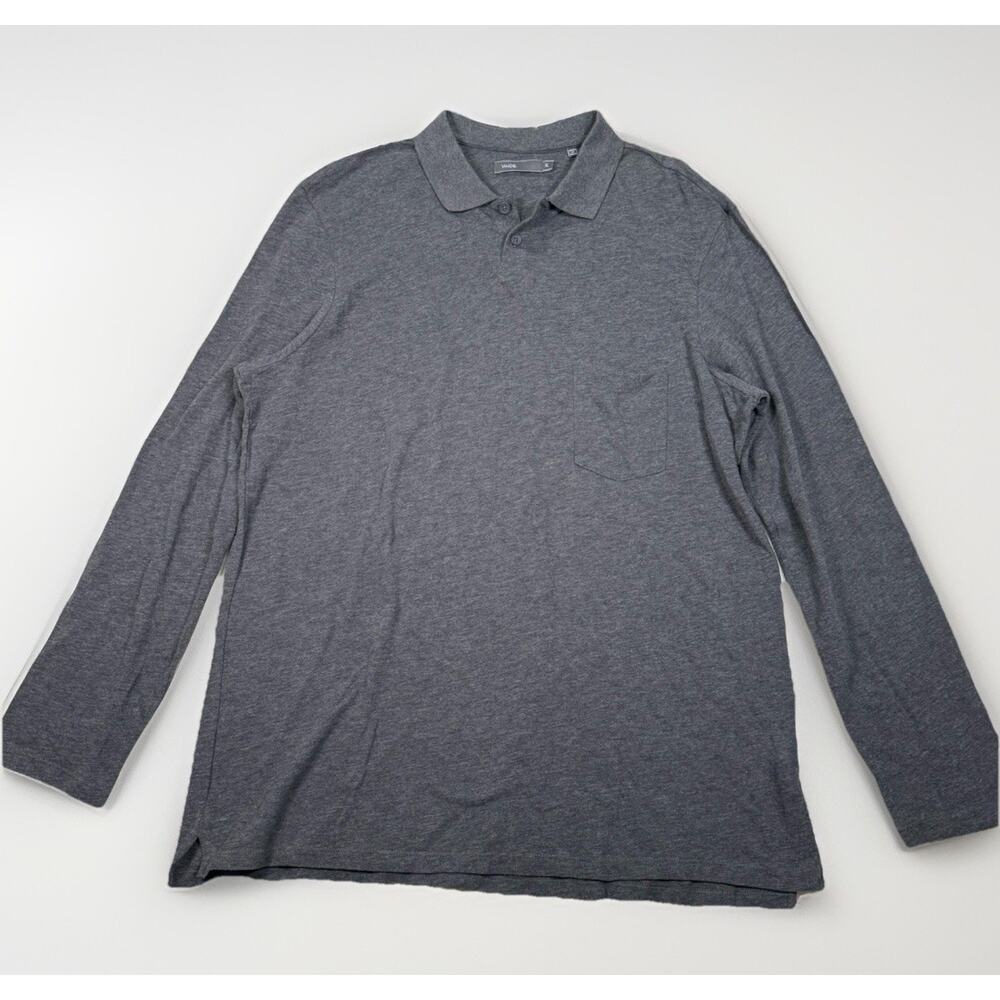 Vince Men’s Pima Cotton Collared Gray Long Sleeve Polo Shirt Size XL